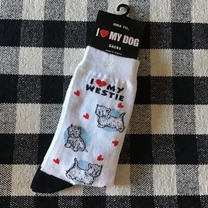 NWT HWA YU Women I ❤️ My WESTIE Dog Crew Socks Size 9-11